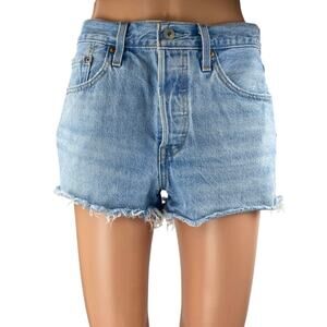 Levi's 501 Women's Blue High Waisted Raw Hem Frayed Cut Off Denim Jean Shorts 27